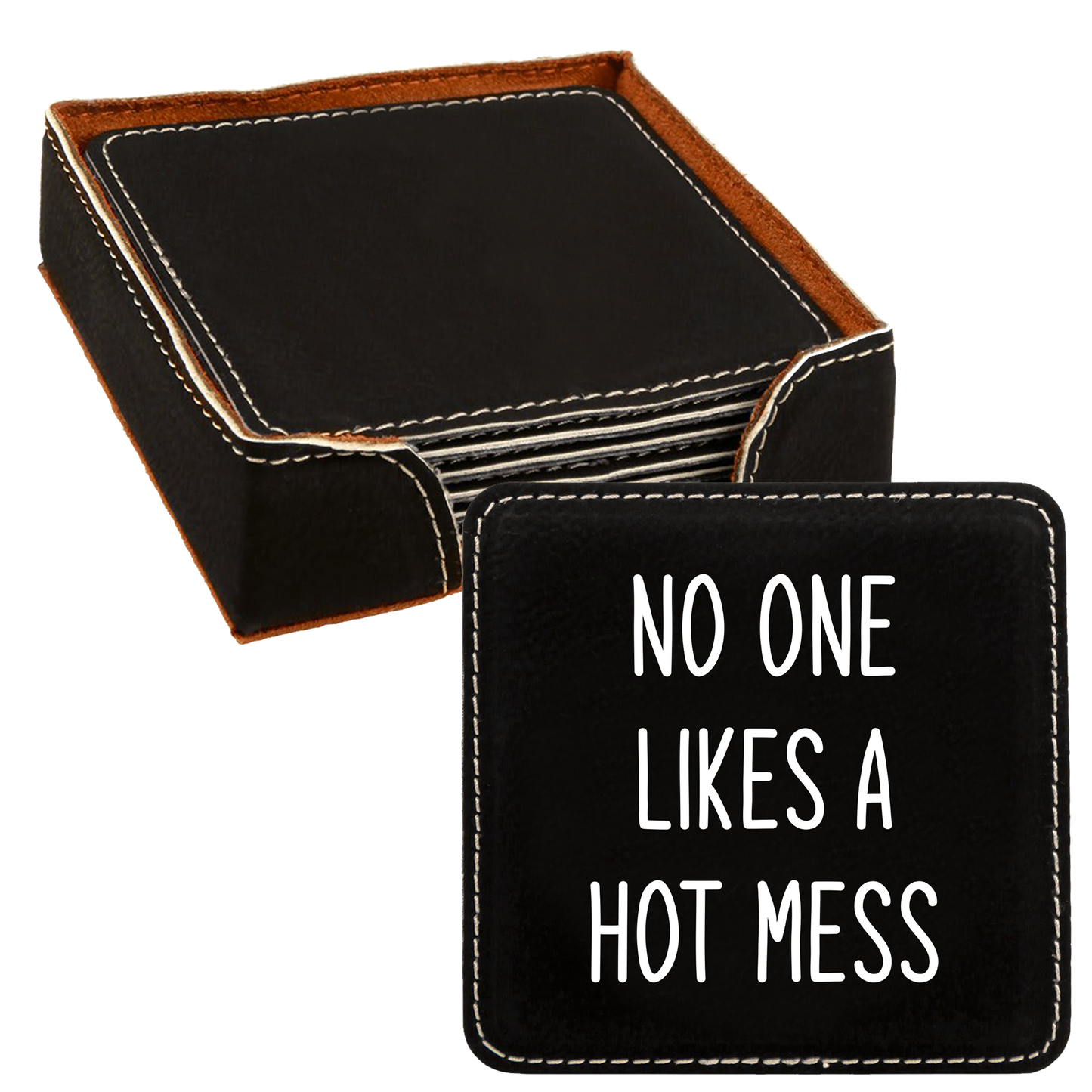 Faux Leatherette Coaster Set 3 With 6 Different Sayings