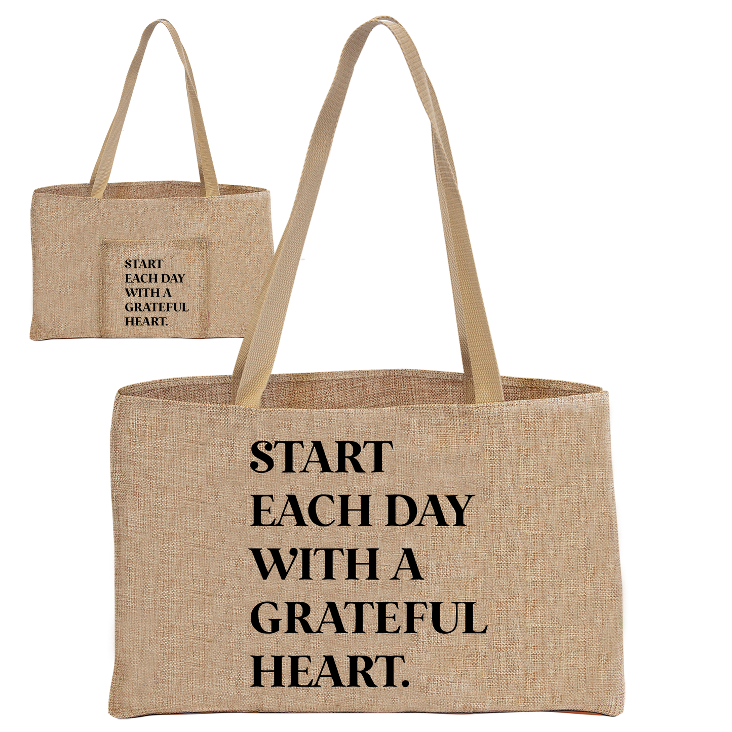 Burlap Shopping Bag with Pocket 19"x12"