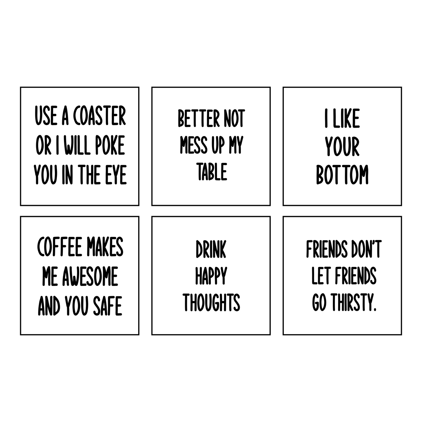 Faux Leatherette Coaster Set 4 With 6 Different Sayings