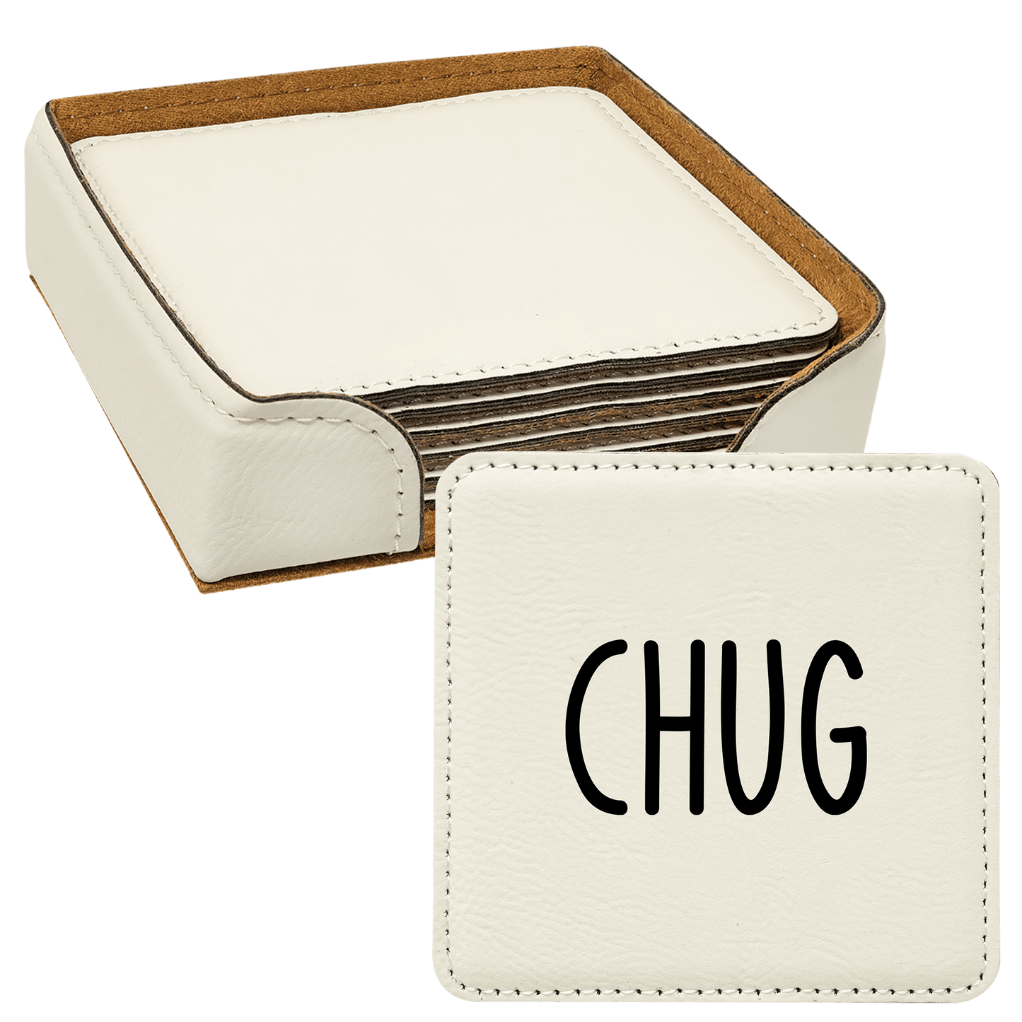 Faux Leatherette Coaster Set 2 With 6 Different Sayings