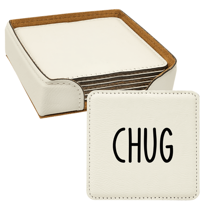 Faux Leatherette Coaster Set 2 With 6 Different Sayings