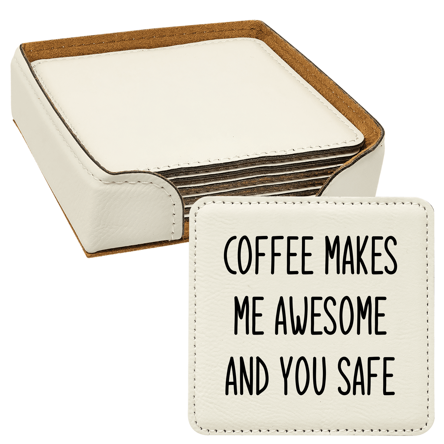 Faux Leatherette Coaster Set 4 With 6 Different Sayings