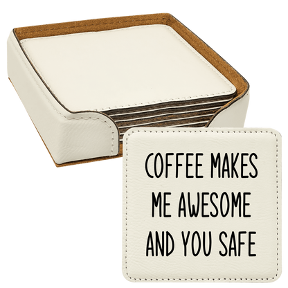 Faux Leatherette Coaster Set 4 With 6 Different Sayings