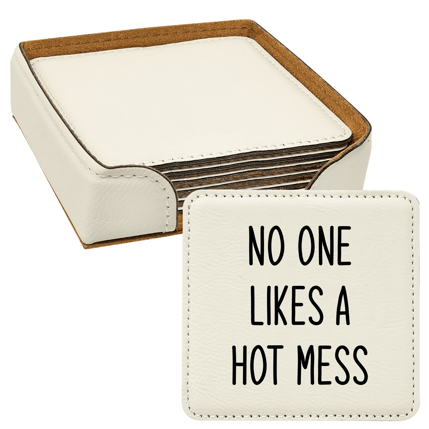 Faux Leatherette Coaster Set 3 With 6 Different Sayings