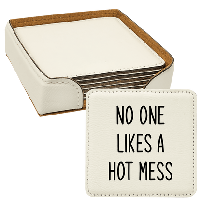 Faux Leatherette Coaster Set 3 With 6 Different Sayings