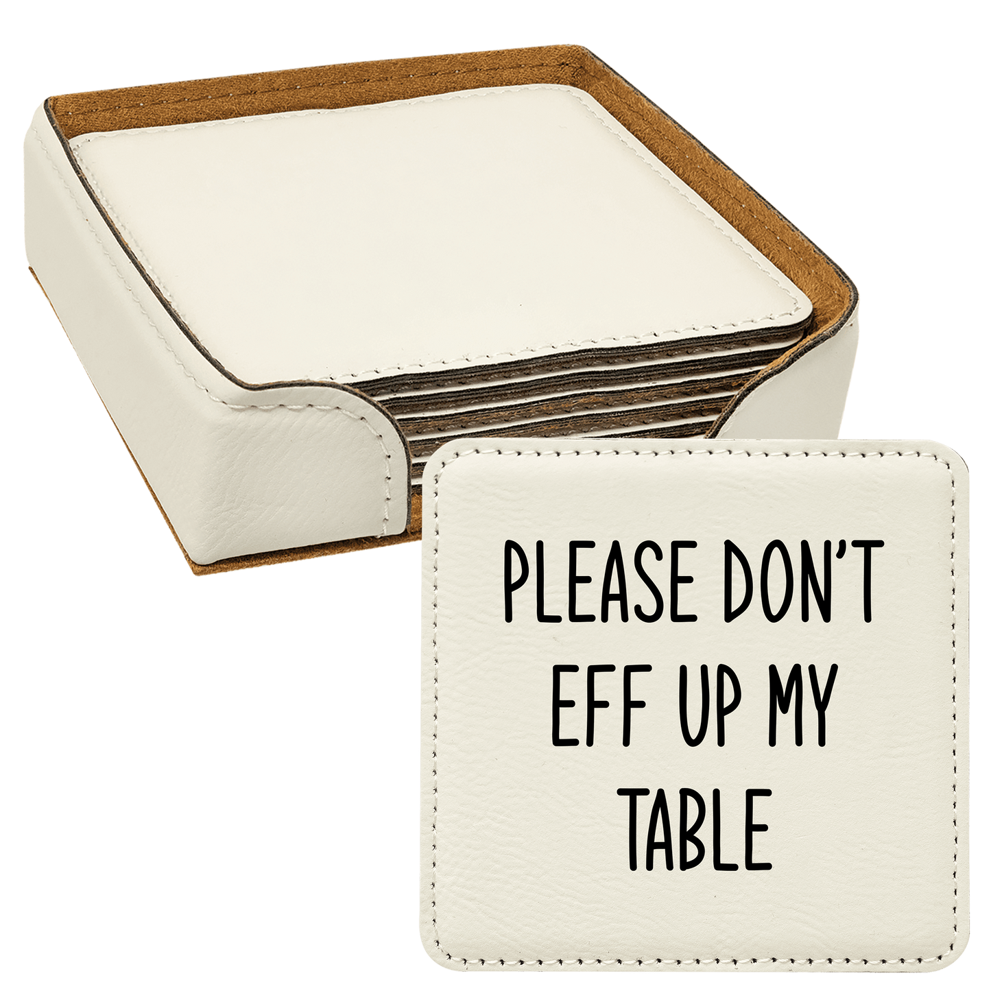 Faux Leatherette Coaster Set 1 With 6 Different Sayings