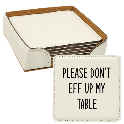 Faux Leatherette Coaster Set 1 With 6 Different Sayings