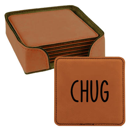 Faux Leatherette Coaster Set 2 With 6 Different Sayings