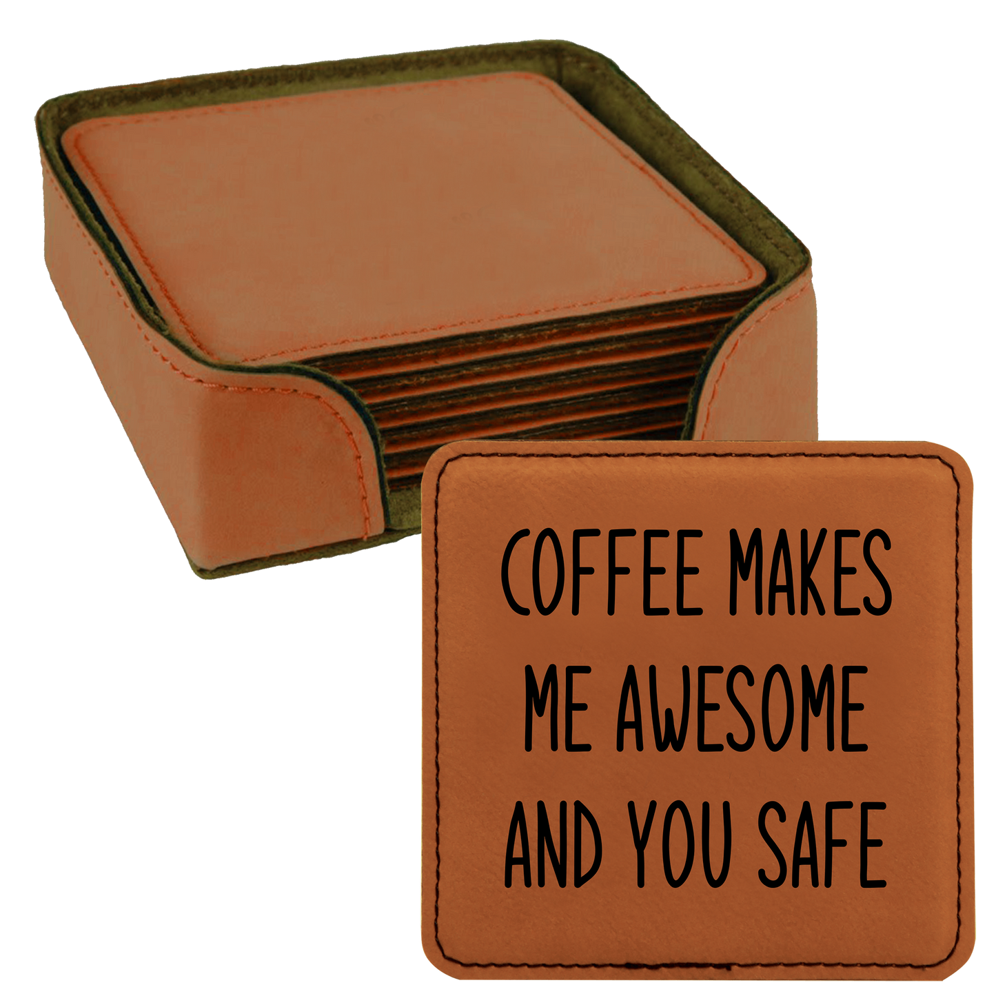 Faux Leatherette Coaster Set 4 With 6 Different Sayings
