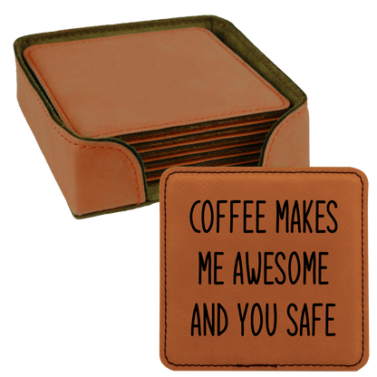 Faux Leatherette Coaster Set 4 With 6 Different Sayings