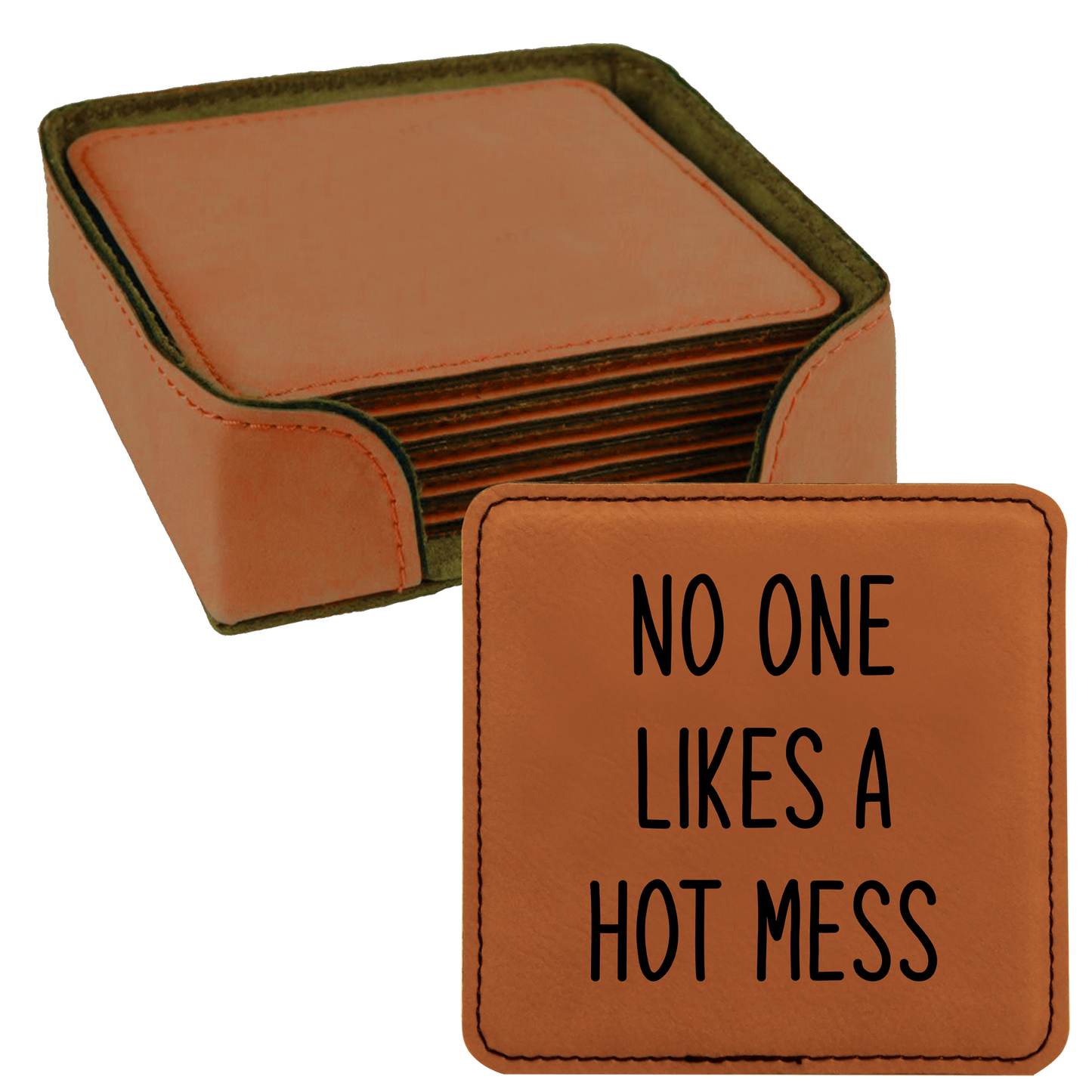 Faux Leatherette Coaster Set 3 With 6 Different Sayings