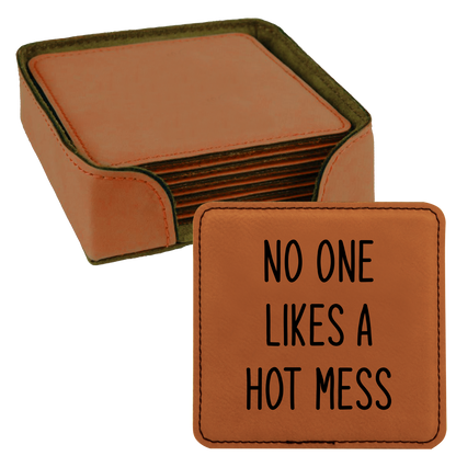 Faux Leatherette Coaster Set 3 With 6 Different Sayings