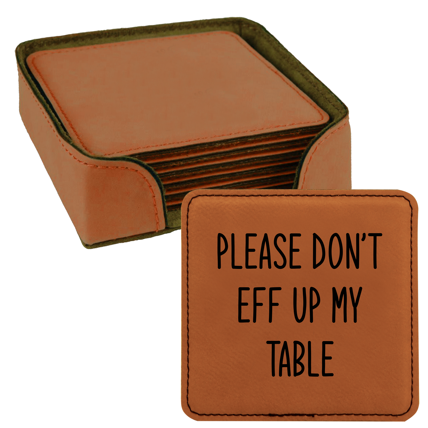 Faux Leatherette Coaster Set 1 With 6 Different Sayings