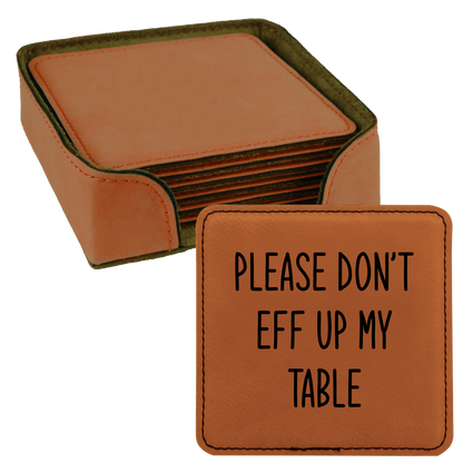 Faux Leatherette Coaster Set 1 With 6 Different Sayings