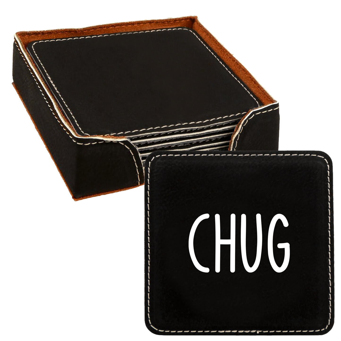 Faux Leatherette Coaster Set 2 With 6 Different Sayings