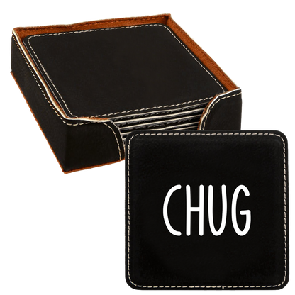 Faux Leatherette Coaster Set 2 With 6 Different Sayings