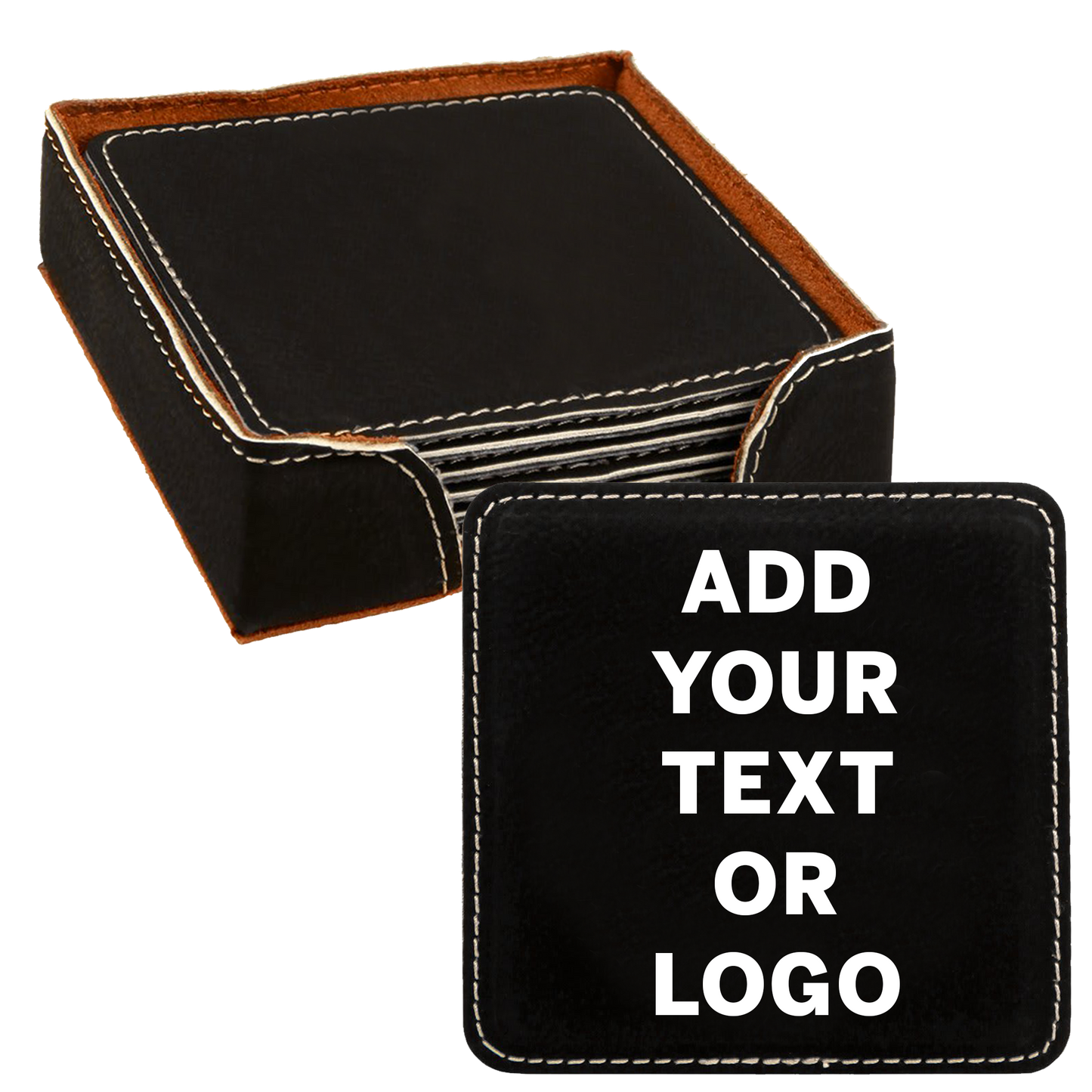 Fully Customizable Faux Leatherette Coaster Set