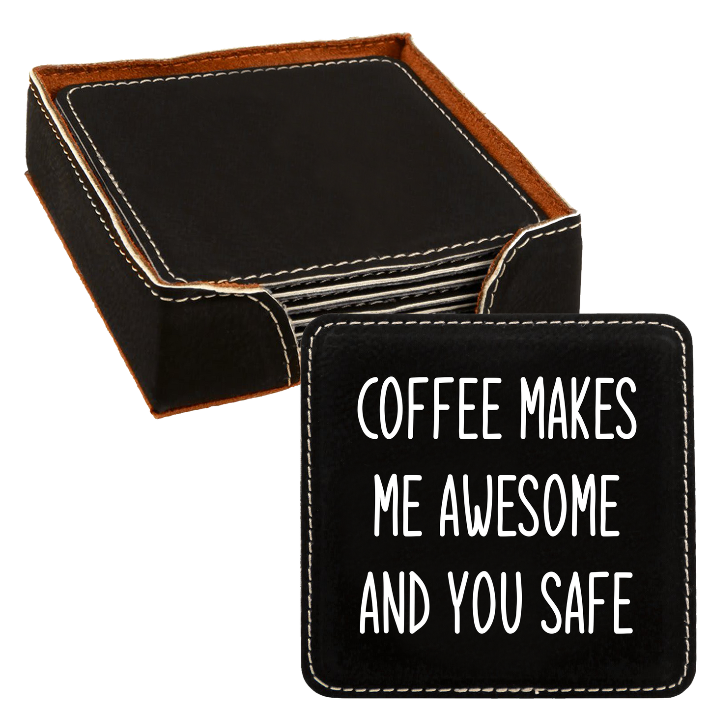 Faux Leatherette Coaster Set 4 With 6 Different Sayings