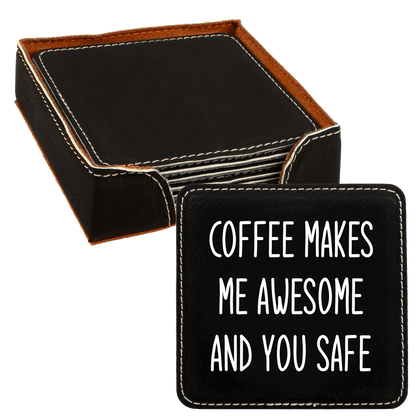 Faux Leatherette Coaster Set 4 With 6 Different Sayings