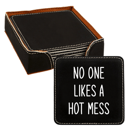 Faux Leatherette Coaster Set 3 With 6 Different Sayings