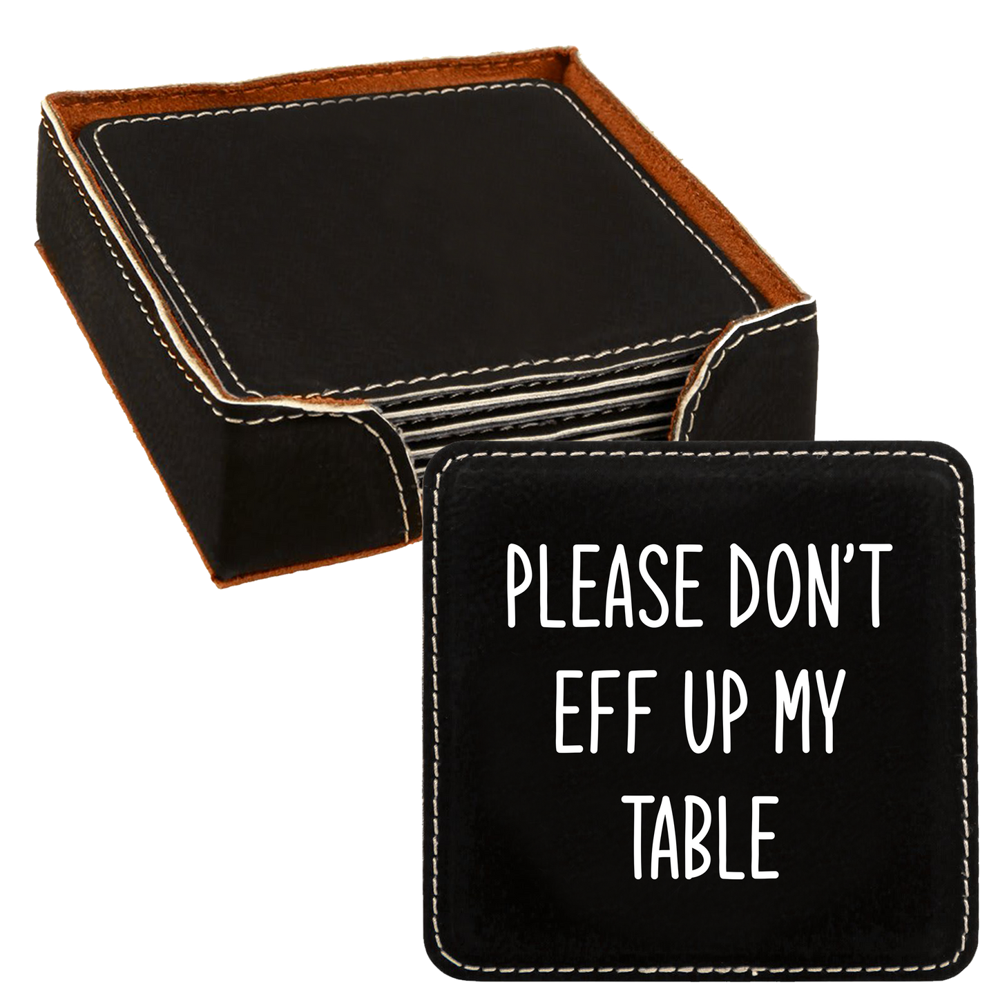Faux Leatherette Coaster Set 1 With 6 Different Sayings