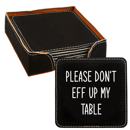 Faux Leatherette Coaster Set 1 With 6 Different Sayings