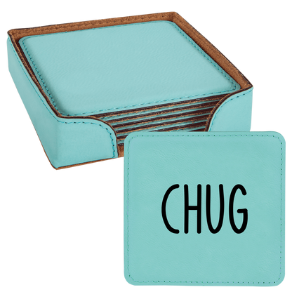 Faux Leatherette Coaster Set 2 With 6 Different Sayings