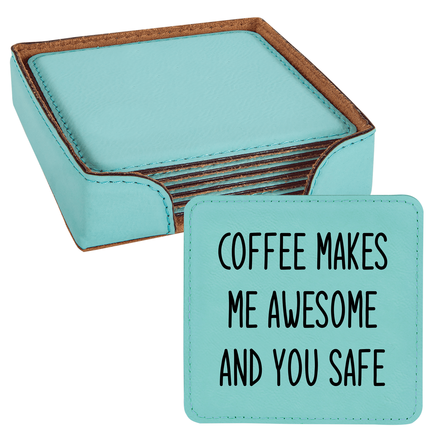 Faux Leatherette Coaster Set 4 With 6 Different Sayings