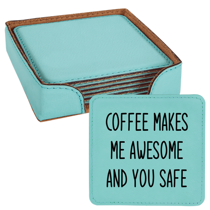 Faux Leatherette Coaster Set 4 With 6 Different Sayings