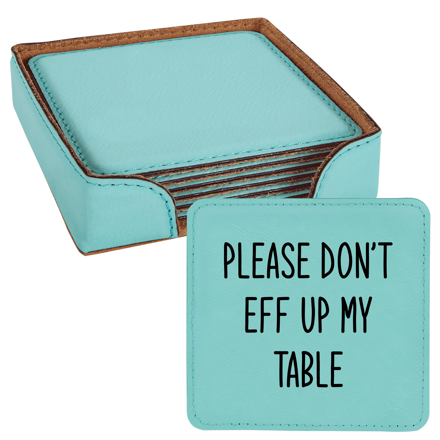 Faux Leatherette Coaster Set 1 With 6 Different Sayings