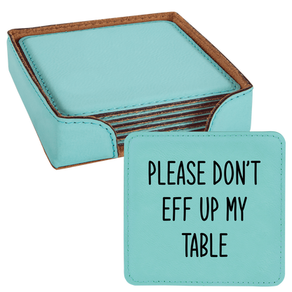 Faux Leatherette Coaster Set 1 With 6 Different Sayings