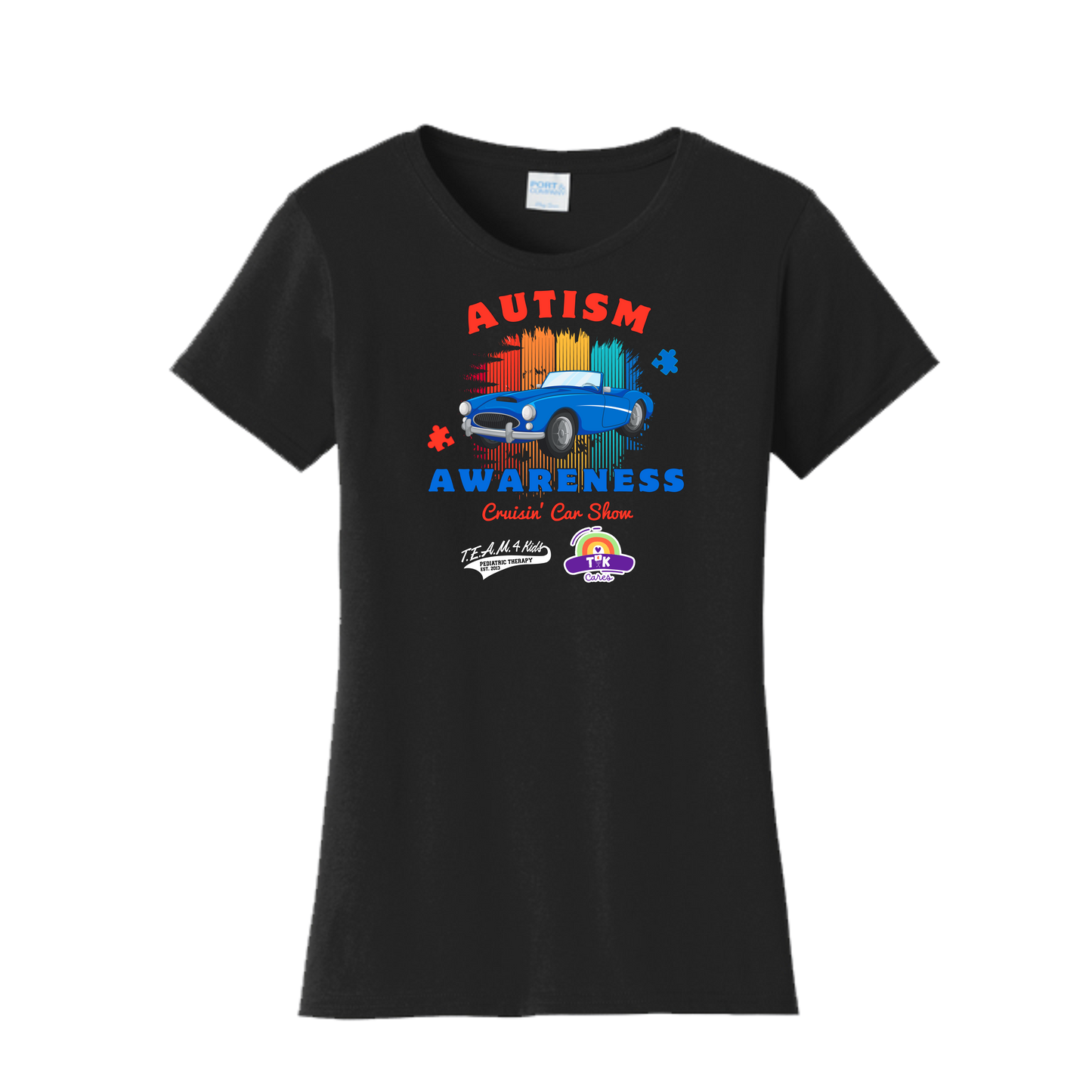 TEAM 4 Kids Official Autism Awareness Car Show Short Sleeve Ladies T-Shirt