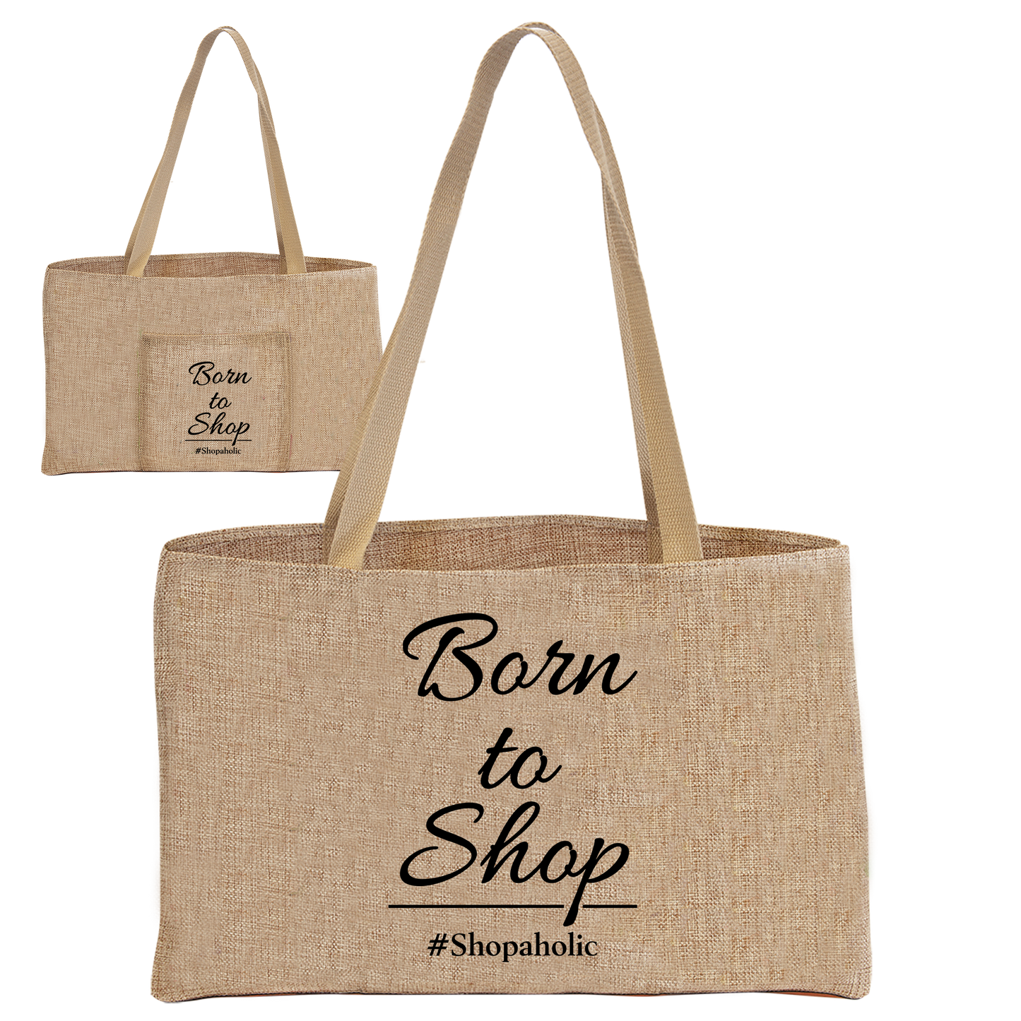 Burlap Shopping Bag with Pocket 19"x12"