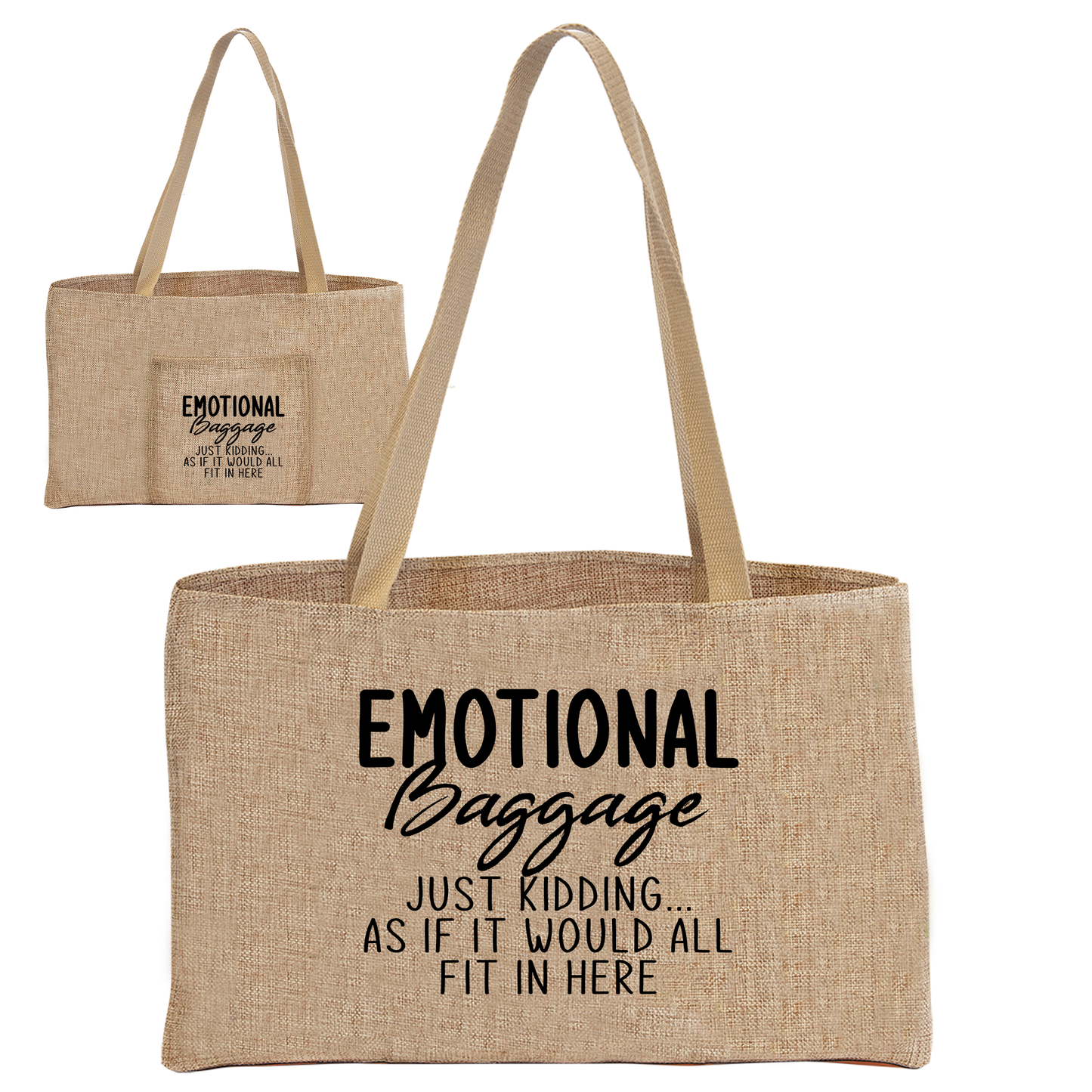 Burlap Shopping Bag with Pocket 19"x12"
