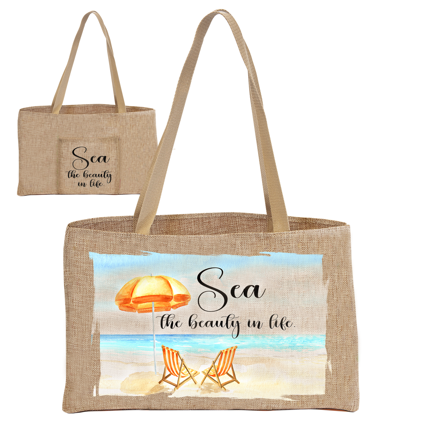 Burlap Shopping Bag with Pocket 19"x12"