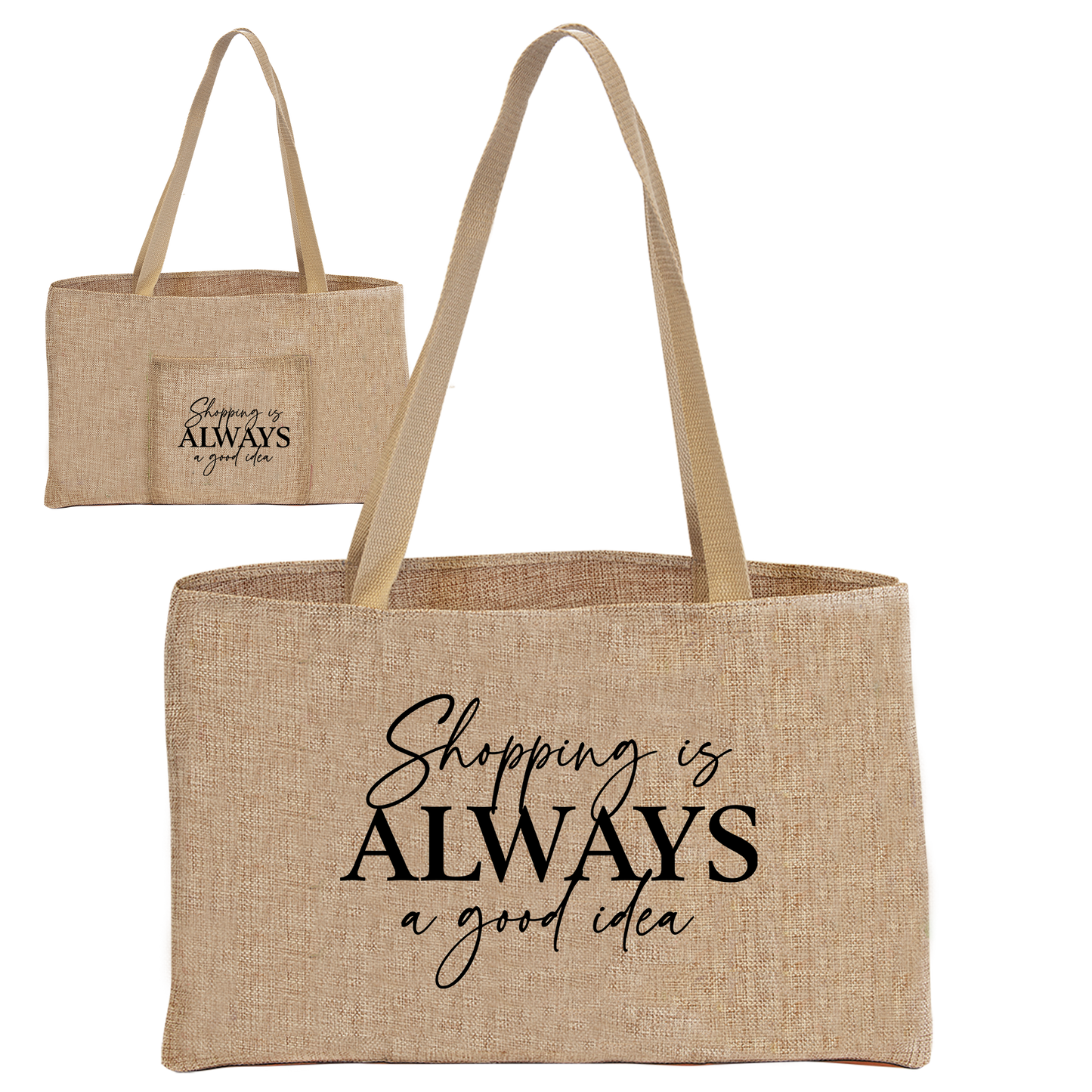 Burlap Shopping Bag with Pocket 19"x12"