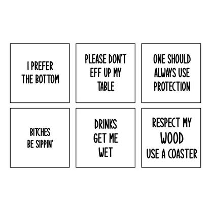 Faux Leatherette Coaster Set 1 With 6 Different Sayings