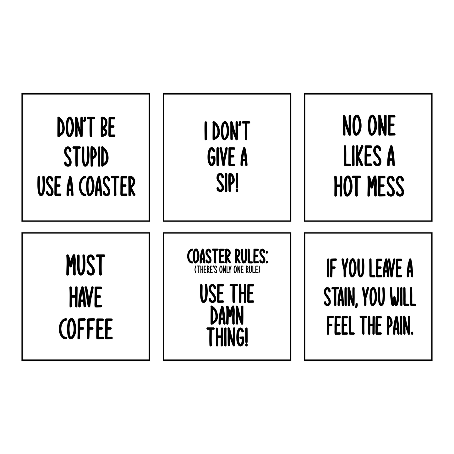 Faux Leatherette Coaster Set 3 With 6 Different Sayings