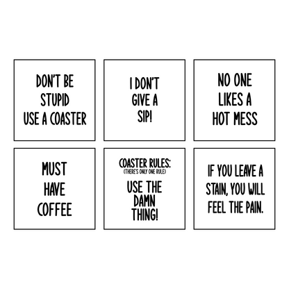 Faux Leatherette Coaster Set 3 With 6 Different Sayings