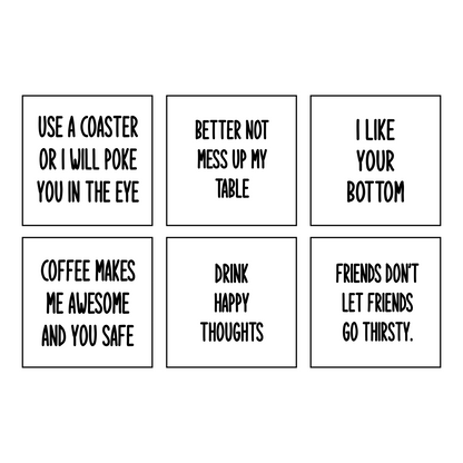 Faux Leatherette Coaster Set 4 With 6 Different Sayings